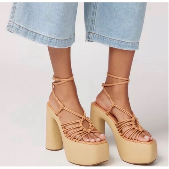 Sam Edelman Shoes - Sam Edelman Gia Platform Sandals Womens 9M Sand Vachetta Leather Wood Block Heel
